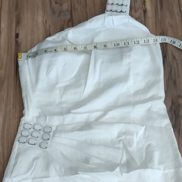 Rachael G One-Strap Satin Dress. Pearl Color. Size M - Picture 7 of 16